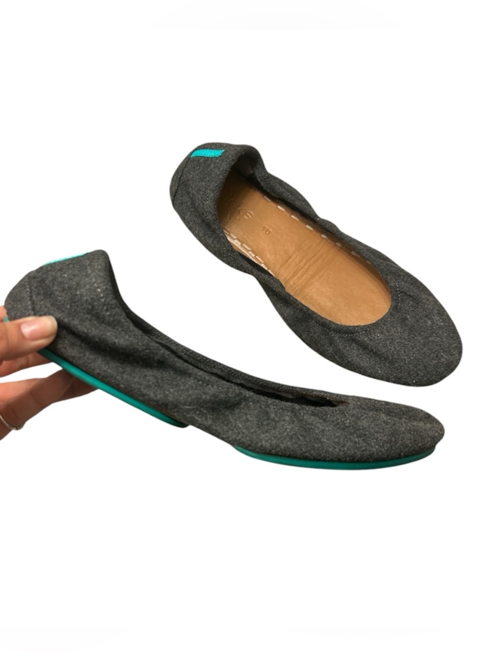 Tieks Wool Graystone  Ballet Flats with Teal Trim Size 10